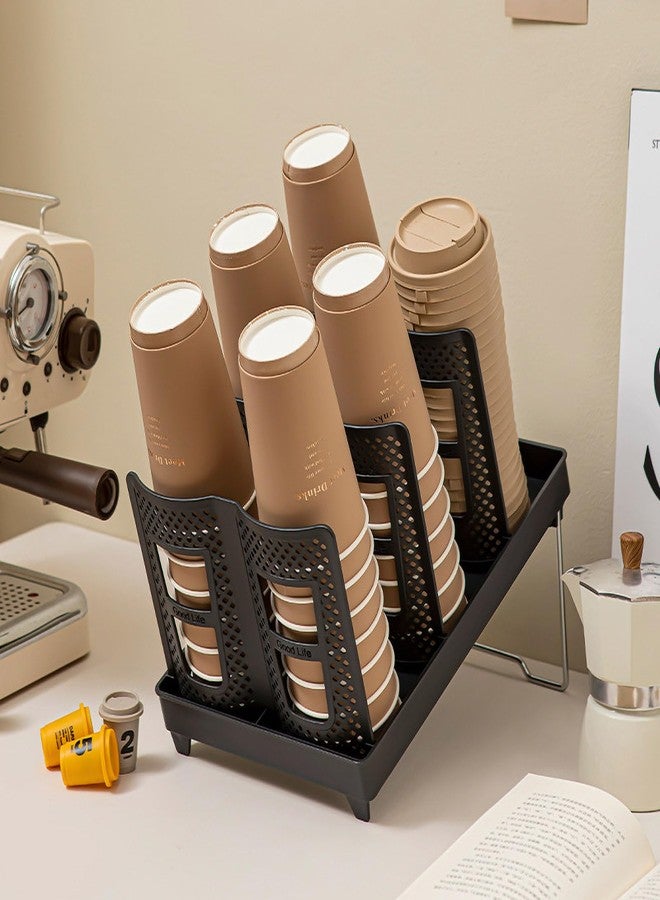 River-CJ 6 Slots Cup and Lid Holder, Disposable Paper Cup Dispenser with Stand, Coffee Cup and Lid Storage Organizer for Coffee Station Bar Office Home Countertop Breakroom Restaurant - Image 2